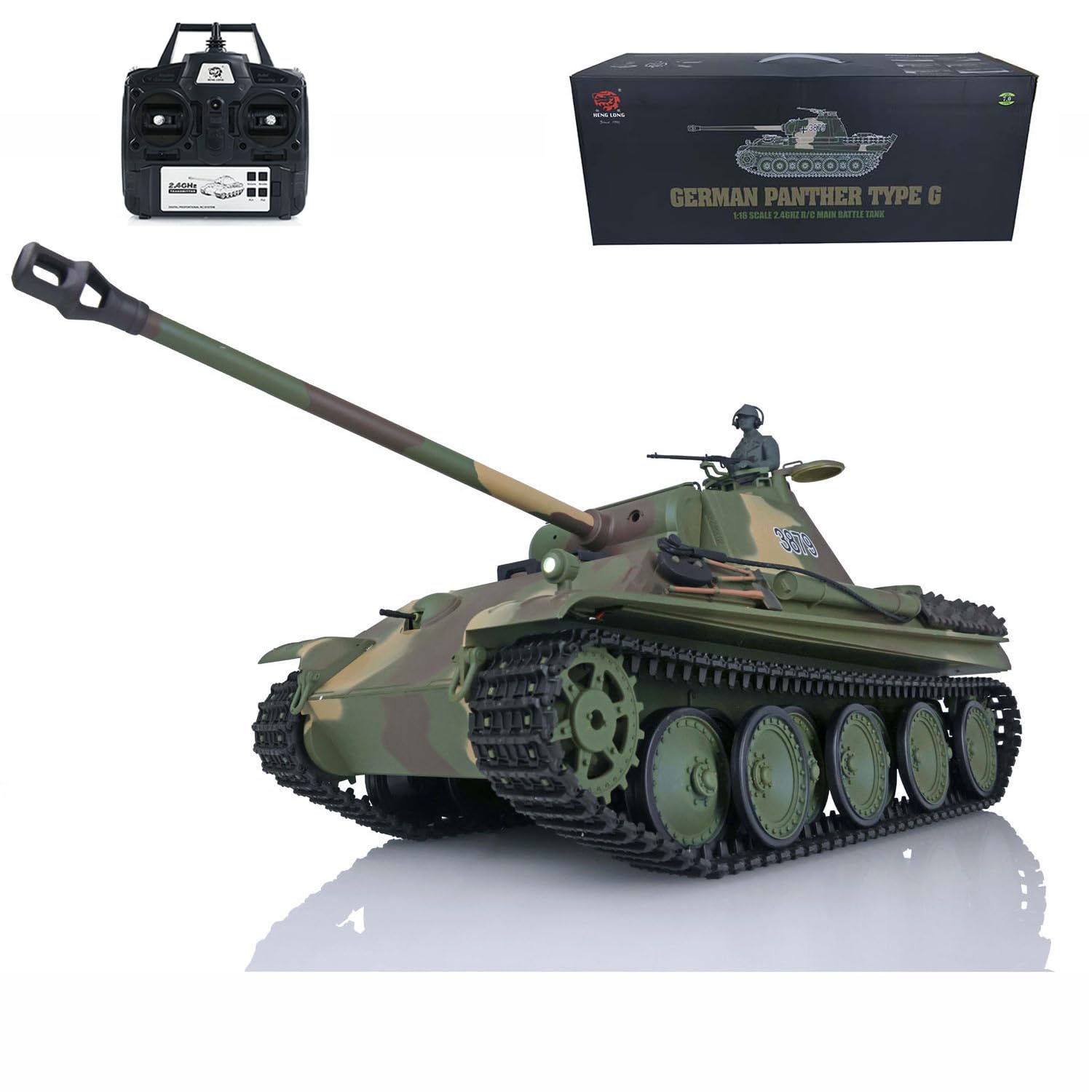 Wheelfun Heng Long RC 1/16 German Panther G RTR Model 3879 - 2.4G Plastic Tank With IR Combat, Smoking, 340Β° Rotating Turret, BB Shooting Airsoft