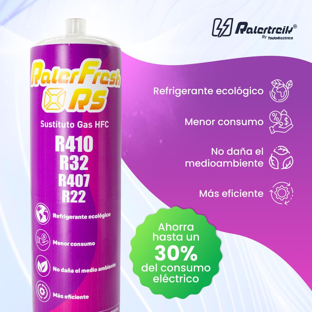 Ralerfresh RS Kältemittel, Ersatz für Gas R410, R32, R407 und R22, Nachfüllpack für organisches Kühlmittel für Split-Klimagerät, umweltfreundlich, effizient, schnelles Aufladen (Flasche RS + Schlauch)