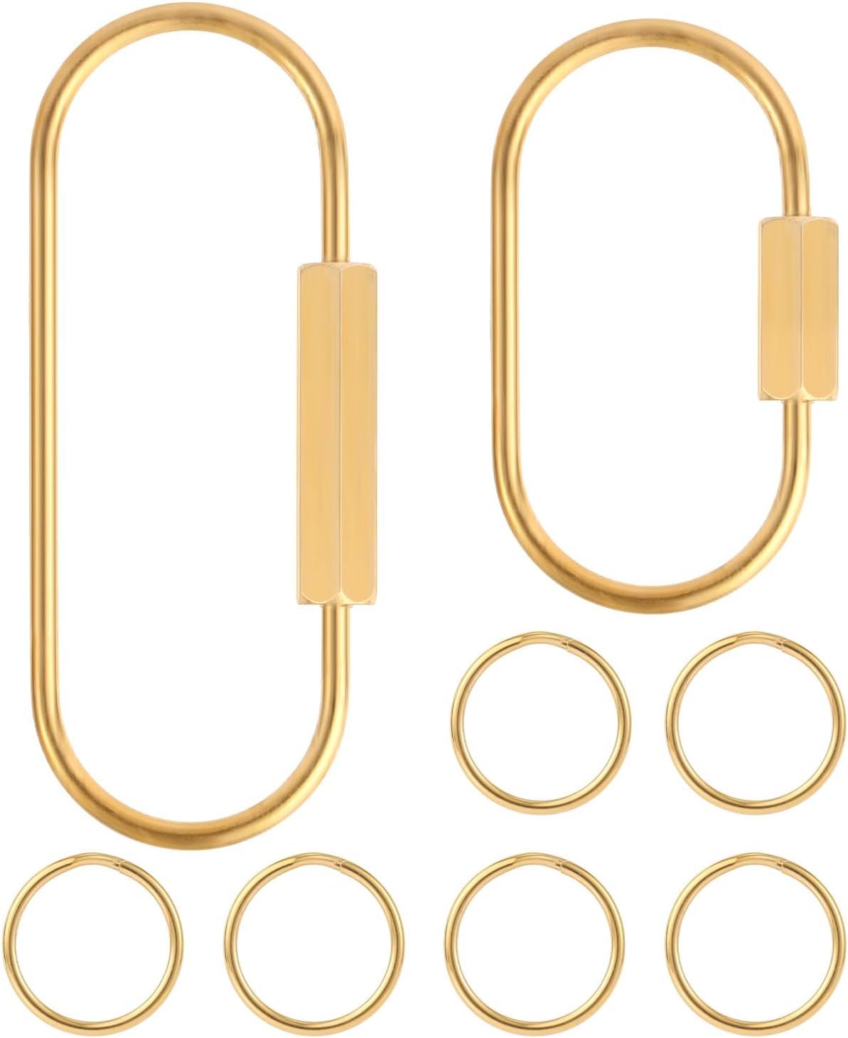 PEUTIER Brass Screw Lock Keychains, 2pcs with 6 Brass Key Rings, Universal Gold Keychain Clips