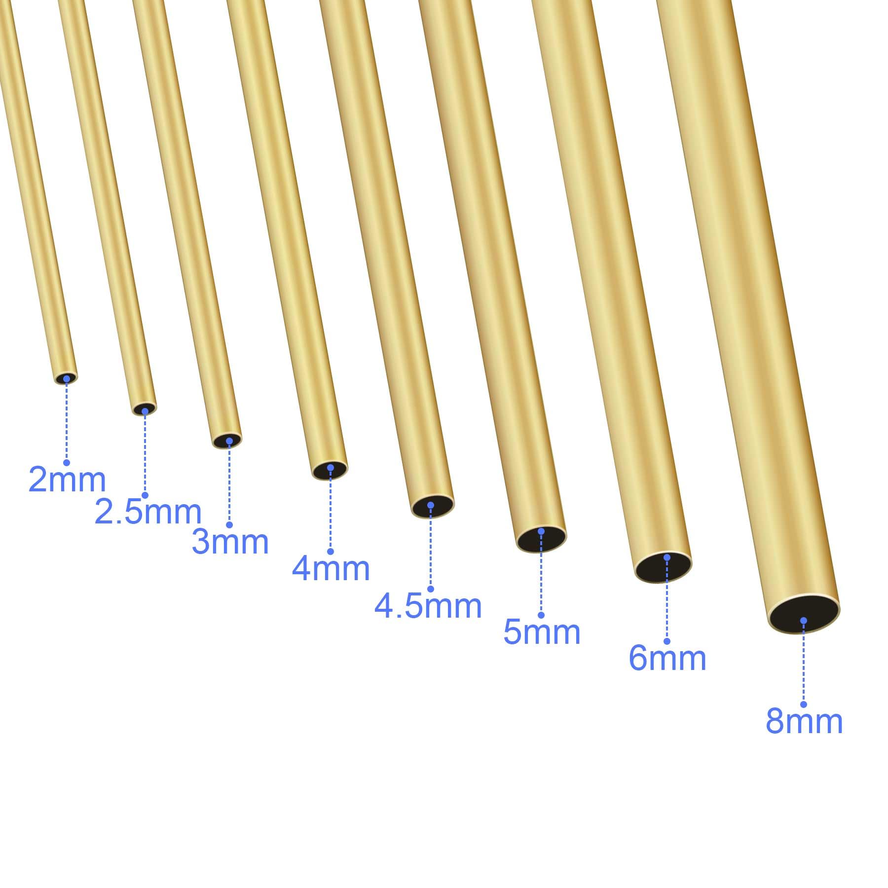Lot de 8 tubes ronds en laiton - 2 mm, 2,5 mm, 3 mm, 4 mm, 4,5 mm, 5 mm, 6 mm, 8 mm, diamètre extérieur x 0,3 mm, épaisseur de paroi : 300 mm