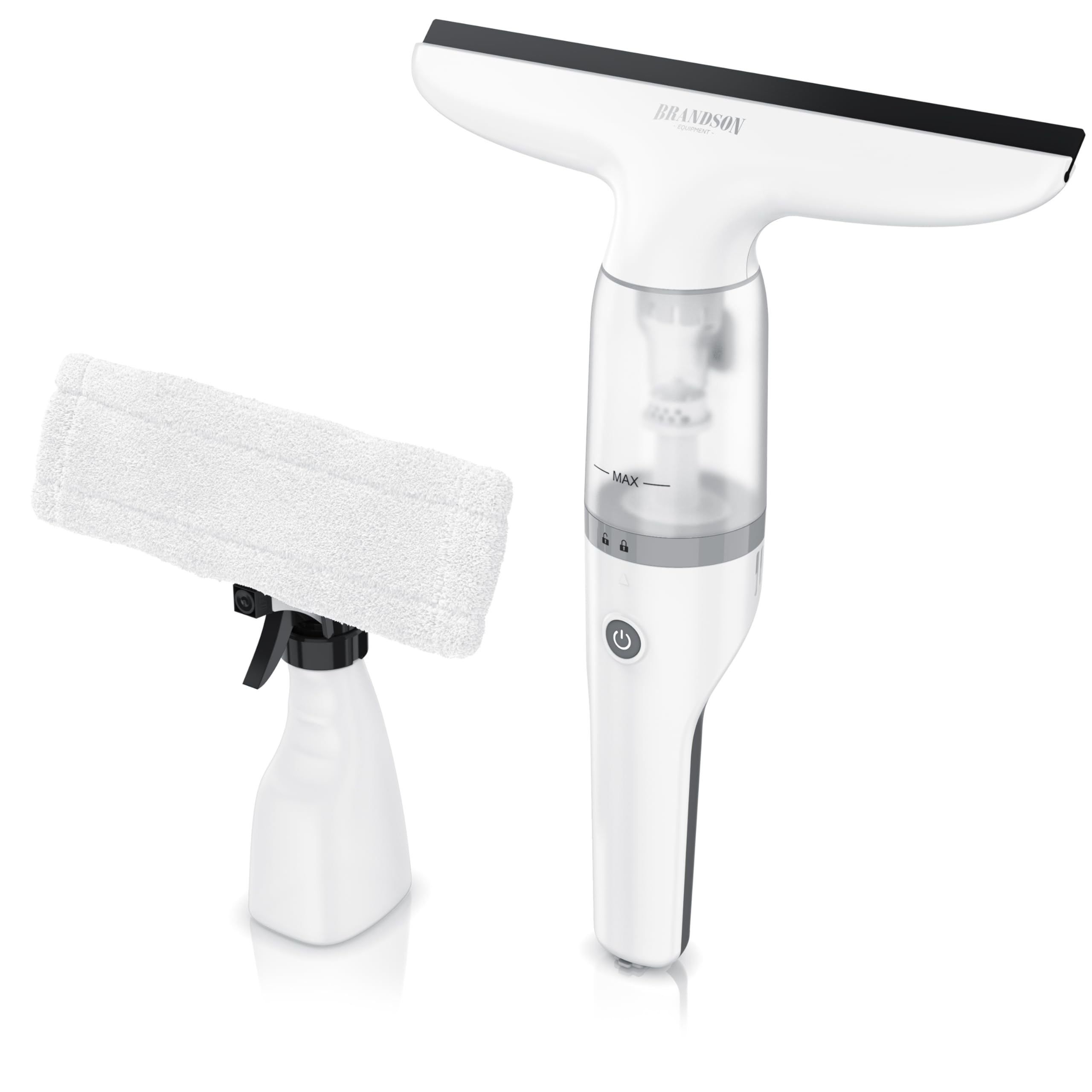 Brandson - Akku Fenstersauger kabellos – Fensterreiniger elektrisch 2200 mAh Li-Io-Akku – Laufzeit ca. 30 min. – 28 cm Saugdüse – 60 ml Wassertank – inkl. Sprühflasche
