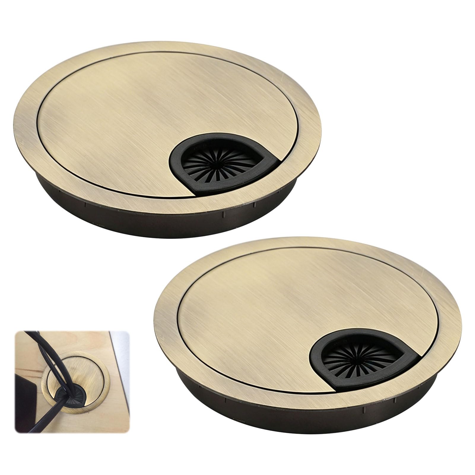 Desk Grommet 80mm, 2PCS 80mm Desk Grommet, Cable Management Solution for Organized Workspaces, Office and Home Use, Bronze Cable Grommet Set