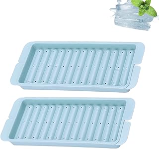 Long Ice Stick Mould Ice Cube Trays, 2 Pcs Plastic Long Ice Stick Tray,Bottle Ice Stick Trays,Ice Cubes Making Mould Suitable for Cocktail, Freezer, Stackable Ice Trays with Covers