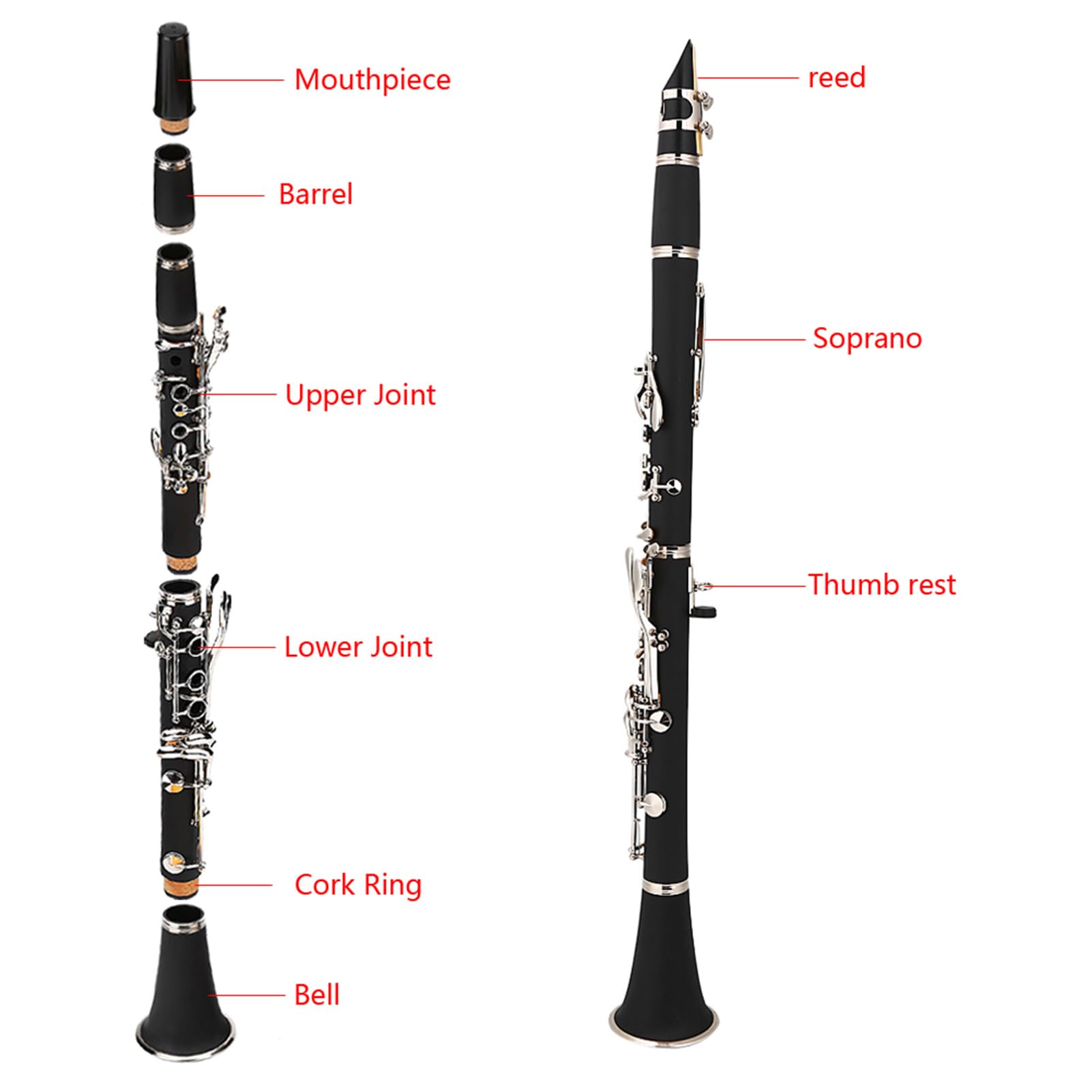 Generic Clarinetto in Bachelite con Tono B Discendente a 17 Tasti per Prestazioni Audio Fluide Nelle Bande Musicali
