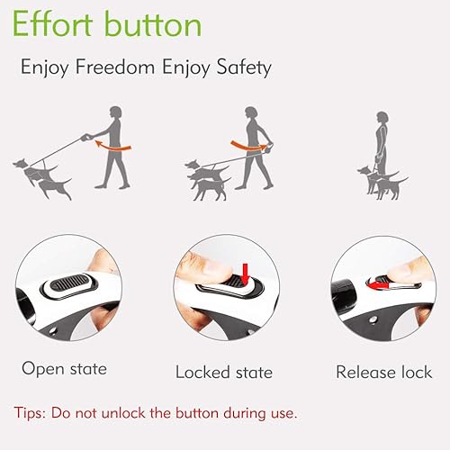 Miniatura 4 de EXPAWLORER Correa retráctil doble para perro, correa extensible con cerradura de doble cabeza, cinta de nailon reflectante de 16 pies, 360 sin
