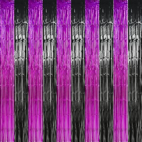 Image of TONIFUL Black Hot Pink Door Streamers,Black and Pink Photo Booth Backdrop Metallic Streamers Foil Fringe Curtain for Birthday,New Year,Graduation,Grad,Baby Shower Party Streamers Decoration
