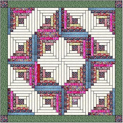 Material Maven Easy Log Cabin Summer Garden Quilt Kit, Multi Color, 69 inchx69 inch