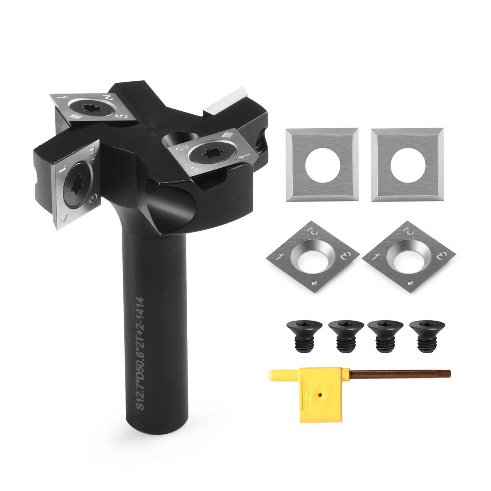 CNC Spoilboard Surfacing Router Bit 1/2" Shank, Slab Flattening Router Bit , 2+2 Flutes Insert Carbide Wood Planer Router Bits, Planing Bit for Woodworking (1/2" Shank, 2" Cutting Dia)