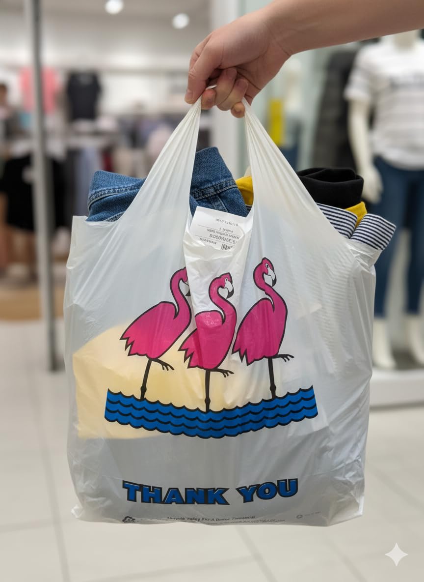 Extra Large Jumbo Thank You Flamingo Plastic Bags with Handles 18" X 8" X 30" 18 mic Pack of 100, Heavy duty Perfect Retail, Grocery, Takeout