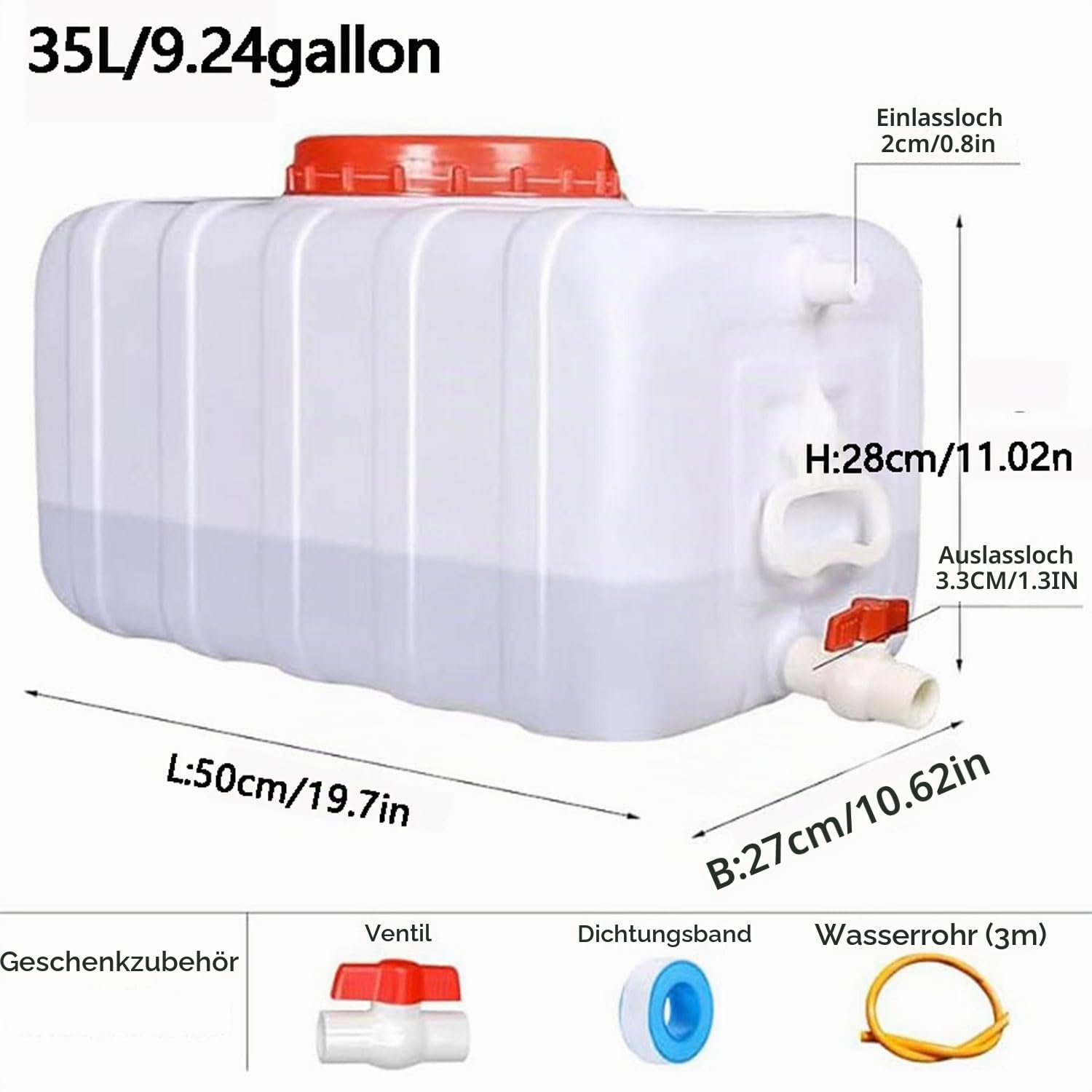 Großer Outdoor Wassertank, Wasserbehälter mit hahn, 25L/35L/50L/80L/110L/200L Wasservorratsbehälter in Lebensmittelqualität für Reisen, Wandern, Wohnmobil(Size:35L/9.24gallon)