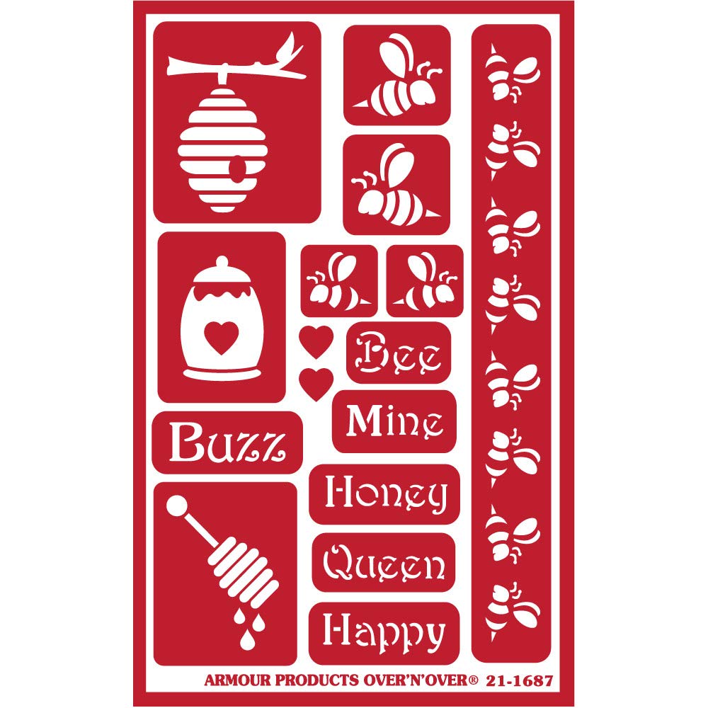 Armour Over N Over Stencil Bees : pochoir réutilisable motif abeilles pour gravure sur verre