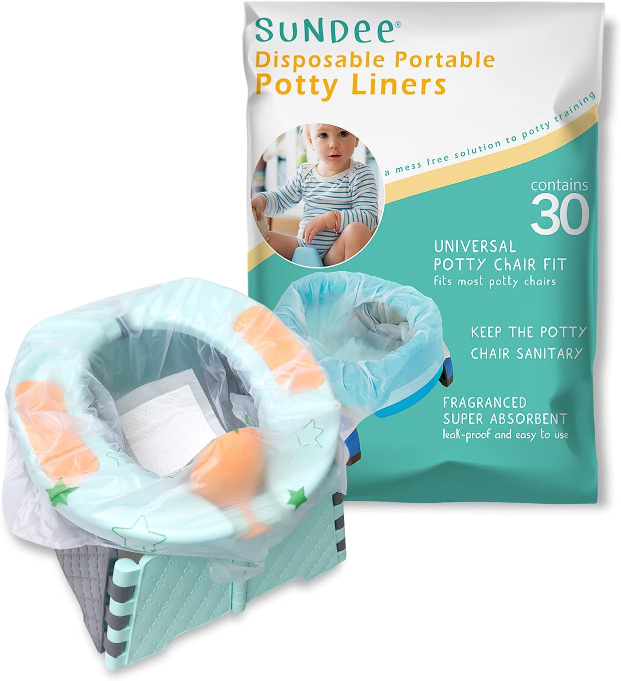 Potty Chair Liners, Portable Disposable Potty Liner Bags for Universal Potty Training Toilet Seat, Toddler Outdoors Travel Baby Toilet Liners - 30 Pack