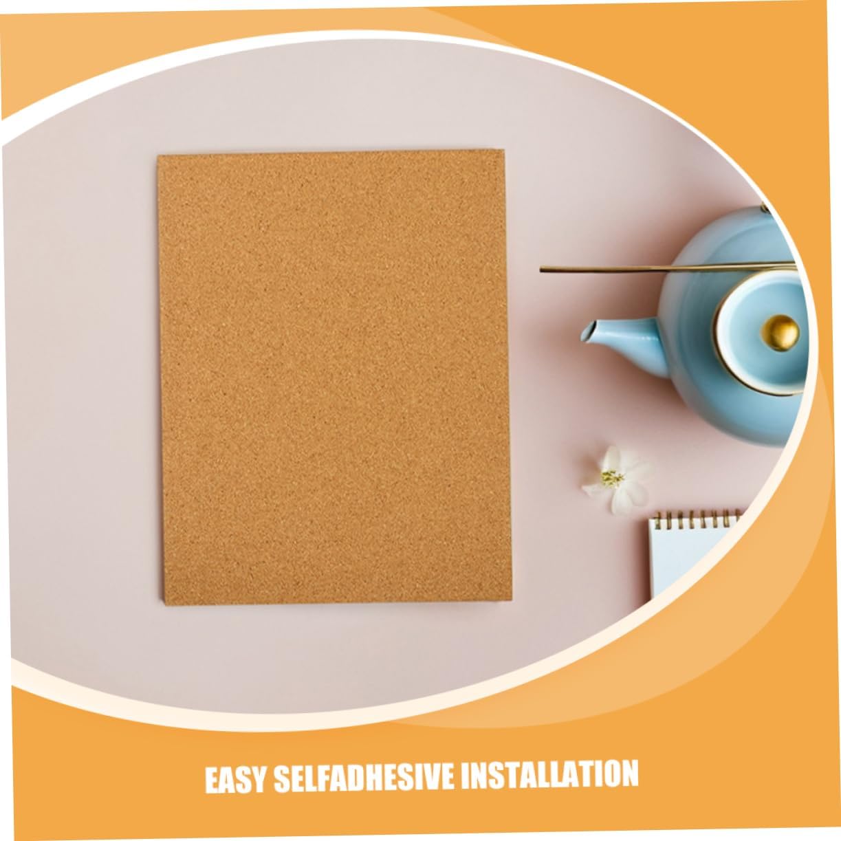KALLORY 5pcs Self Adhesive Cork Board Panels Decorative Soundproof Cork Tiles for Wall Decoration Multi Purpose Coasters Stylish for Home Office School Use