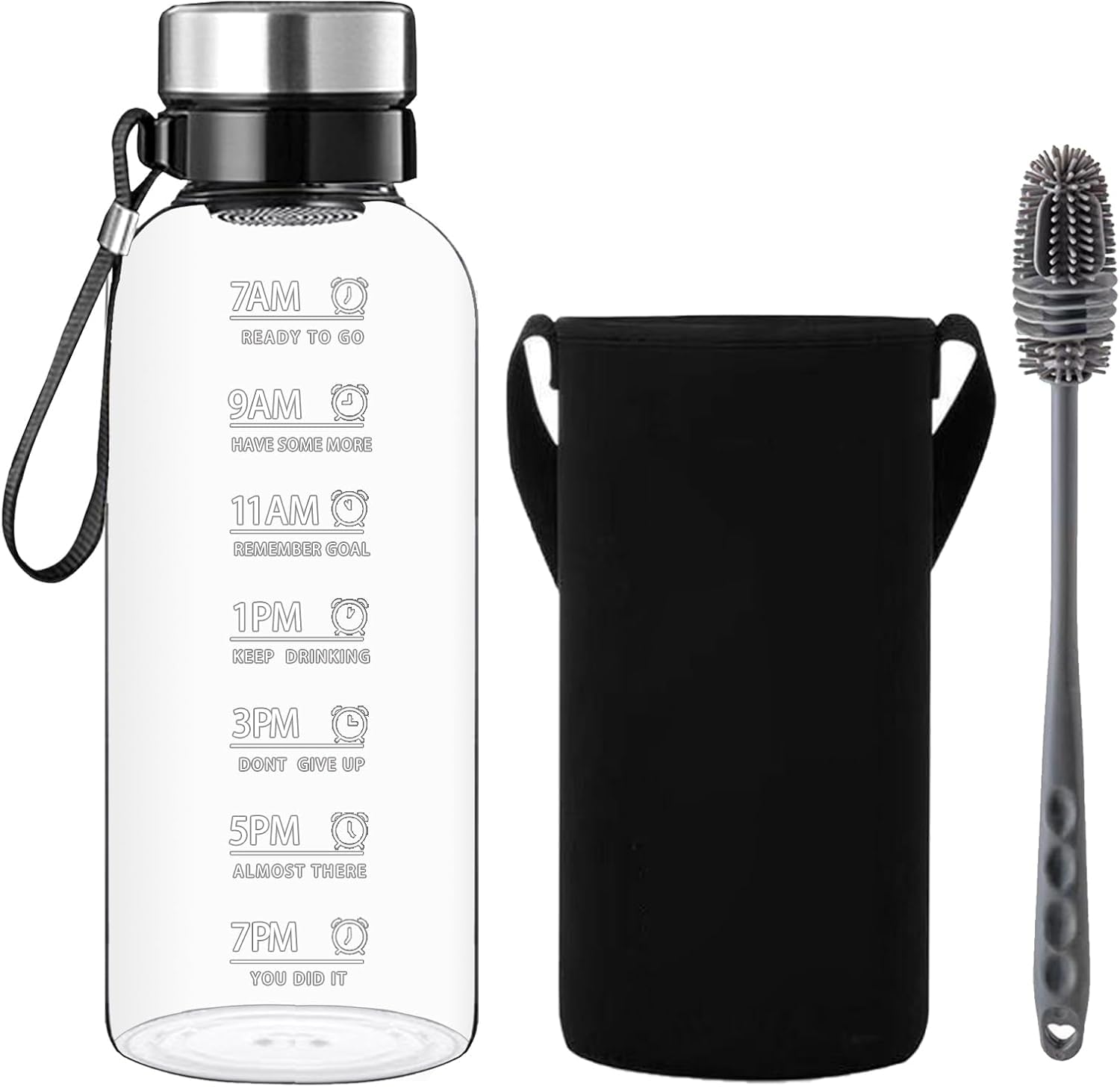 RNCKUUE 2 Liter Glasflasche, 2l Glas Wasserflasche, mit Sieb, Neoprenhülle Baby