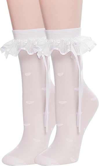 Violet Mist Ruffle Lace Ankle Socks Women Girls Cute Frilly Polka Dot Sheer Anklet Vintage Goth Lolita Mesh Dress Crew Socks