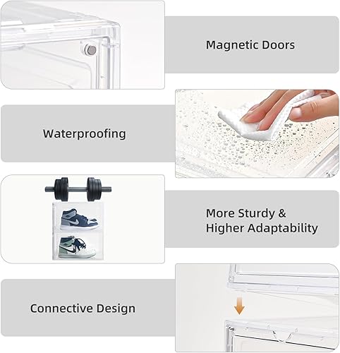 Miniatura 4 de Cajas de zapatos grandes de plástico transparente apilables, caja de zapatos con frente abatible con puerta transparente, contenedores de zapatos