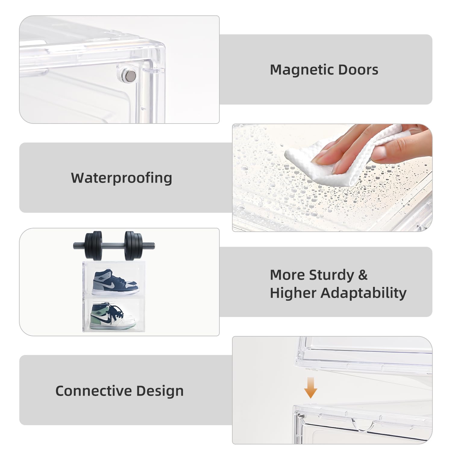 Cajas grandes de plástico transparente apilables, caja de zapatos con puerta transparente, contenedores de zapatos para exhibición de tenis, se adapta hasta la talla 12 de EE. UU. (transparente