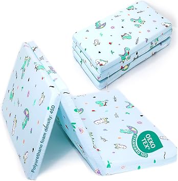 2025 Upgraded Pack and Play Mattress 38" x 26" Soft Firm Premium Foam Pack N Play Mattresses Odorless Breathable Comfort Baby Foam Portable Playpen Mattresses Tri-fold Dinosaur