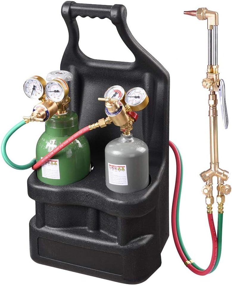 Portable DOT Welding Oxygen/Acetylene Torch Kit with Regulators, Tanks and Brass Torch Assembly, for Brazing, Cutting, Bending and Forming in Industrial Places