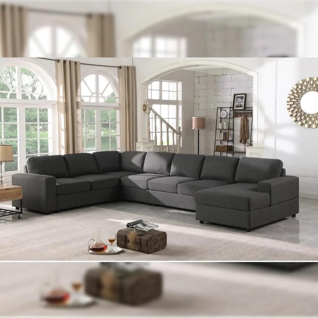 Claydon 7 Seater U Shaped Sectional Living Room Sofa Set (Right Side,Dark Grey)-image-28