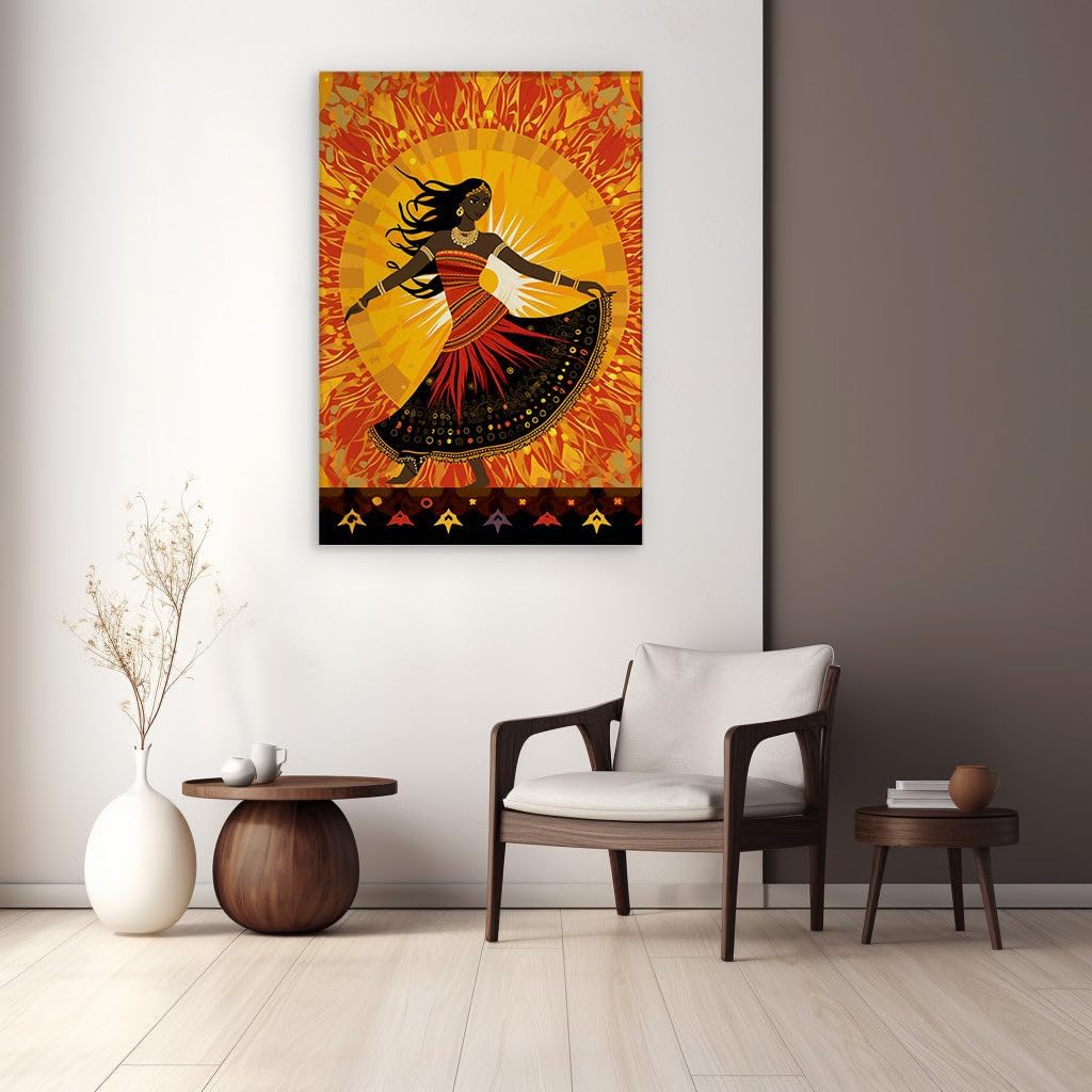 Canvas for Living room. Dance of the Sun Goddess: Embracing Radiance in Red and Black Splendor, 27 x 18 inch Canvas Wall Art - Religion And Spirituality - Spiritual Home Decor - 69x46 cm (27x18 inch)