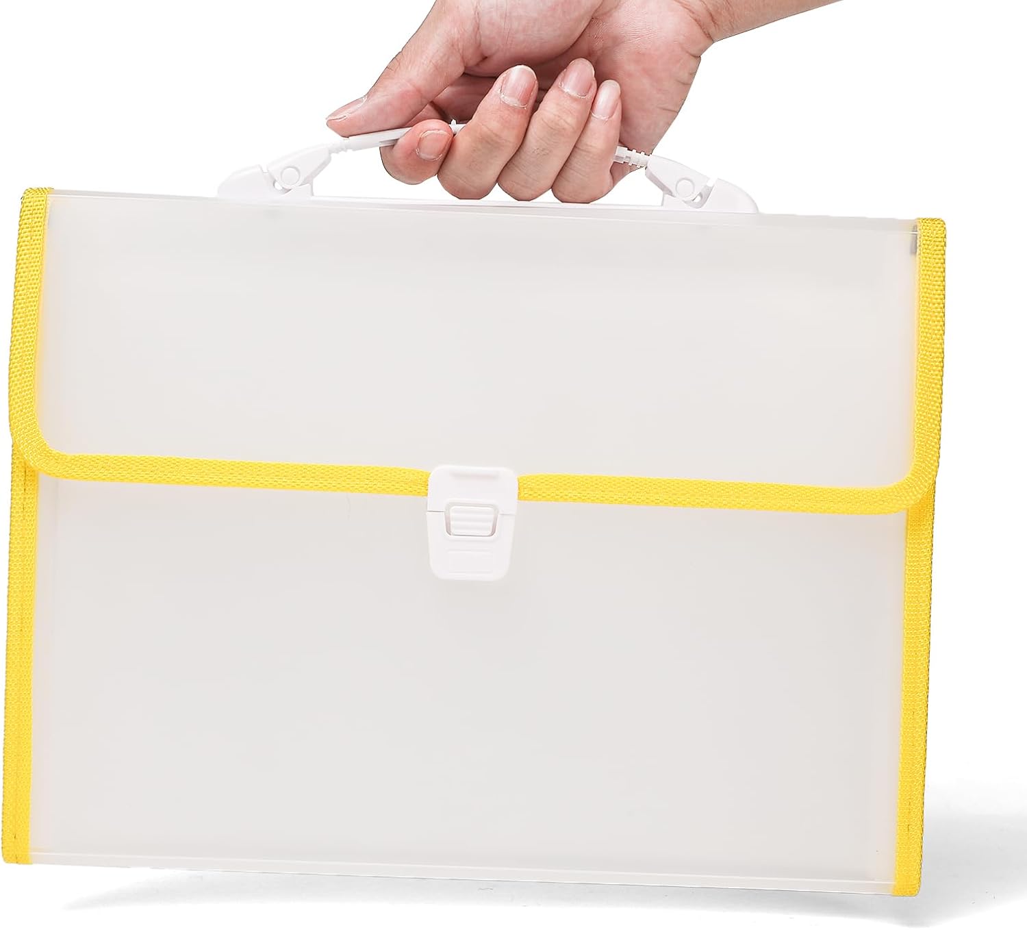 Expanding File Folder with Handle | 13-Pocket A4/FS Size Document and Certificate Organizer | Transparent Accordion Folder | Yellow