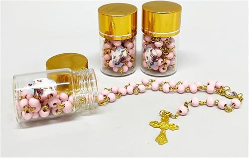 RBN 12 piezas de rosario de recuerdo de bautismo de santa comunión en frasco de vidrio Recuerdos de bautizo de quinceañera para primera comunión,