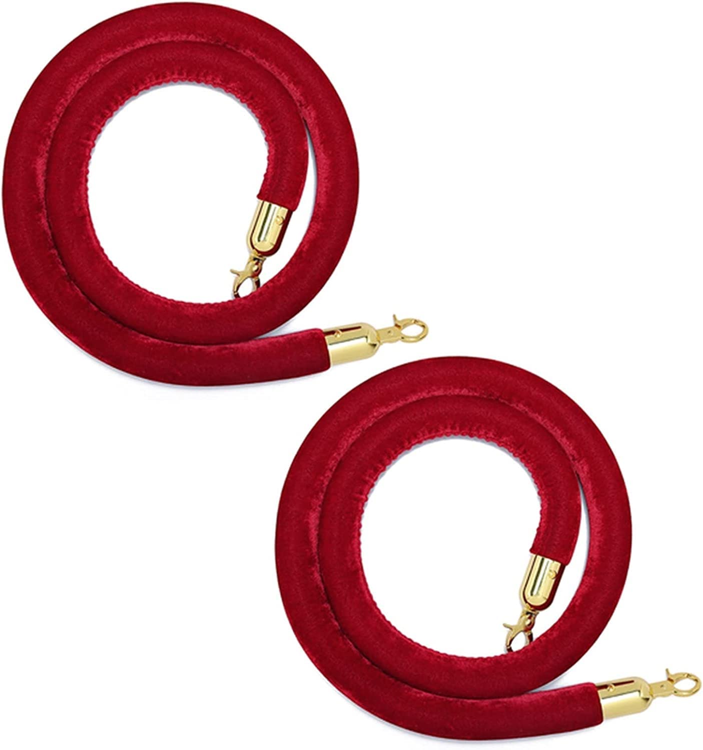 ZBBGTJK VIP Queue Barrier Ropes Crowd Control Stanchion Ropes 2-Pack Red Seilabsperrung with Gold Hooks Ideal for Hotels Cinemas Events - 2m/6.6ft Length