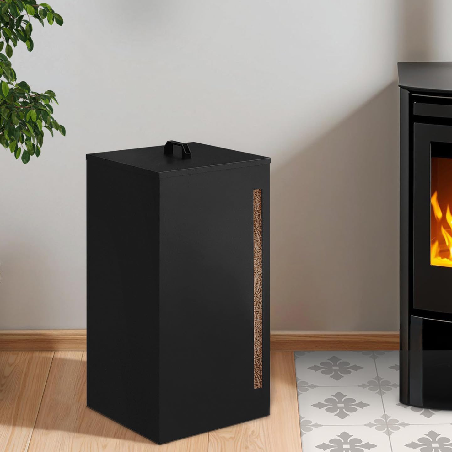 IDMarket - Depósito de gránulos 45 kg Negro Almacenaje de pellets 36 x 36 x 76 cm