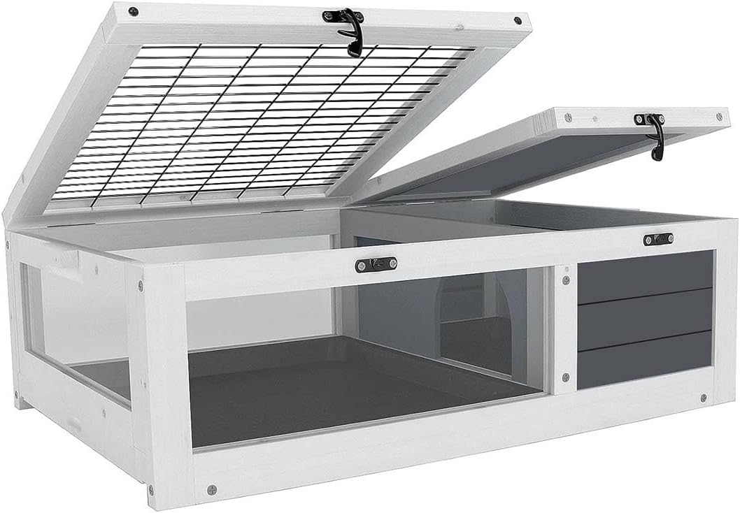 Outdoor Tortoise Enclosure, 39'' Tortoise Habitat with 2 Tray, Box Turtle Cage Indoor for Small Animals Lizards, Wood