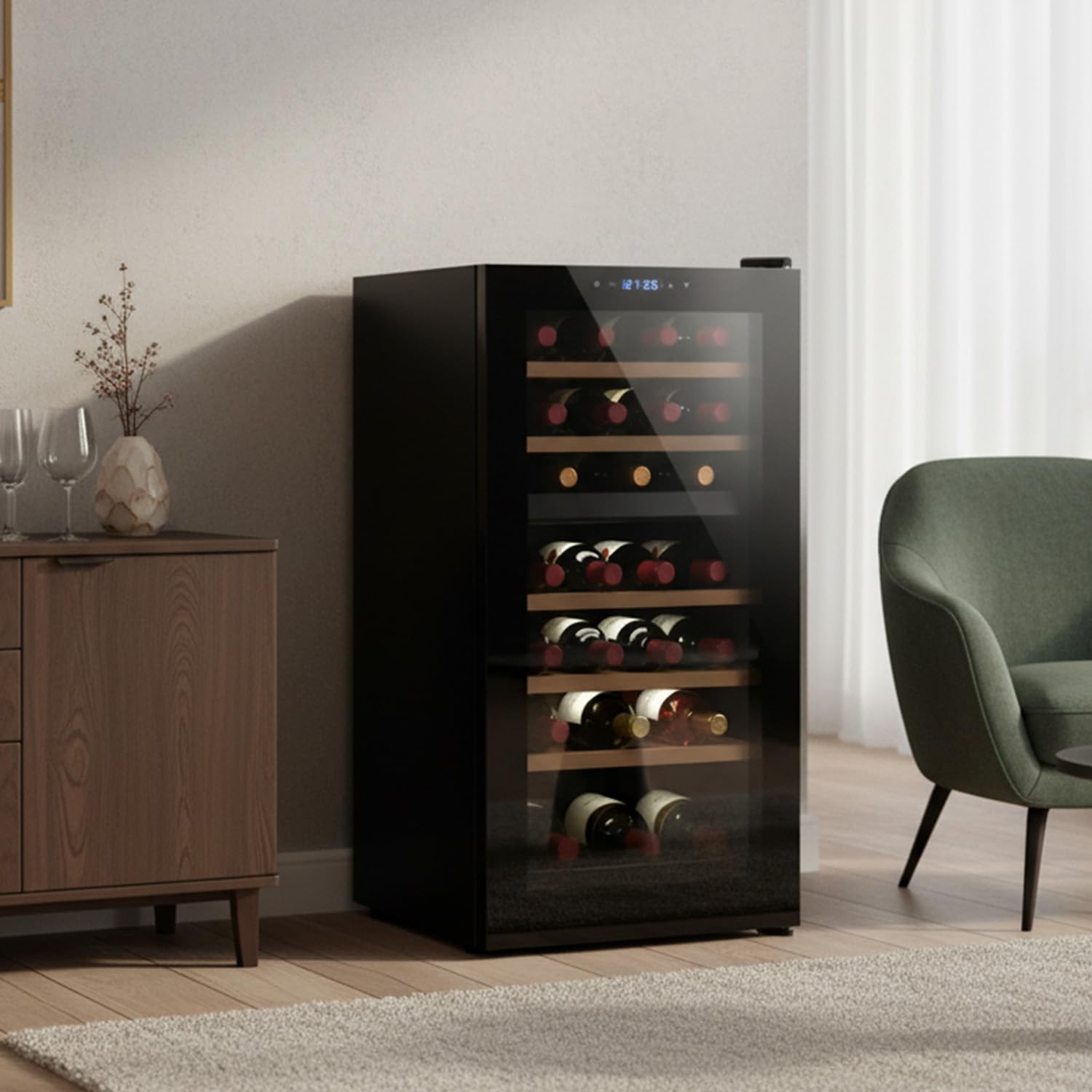 Wintem Vinoteca de vino refrigerada elegante – Doble temperatura personalizable, nevera termoeléctrica con pantalla LED táctil | Capacidad para 28 botellas de 82 l – Regalo de Navidad