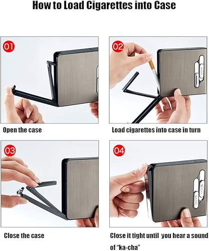 Miniatura 6 de Paquete completo de 20 cajas de cigarrillos regulares, soporte de expulsión automática con encendedor de arco dual USB recargable, sin llama,