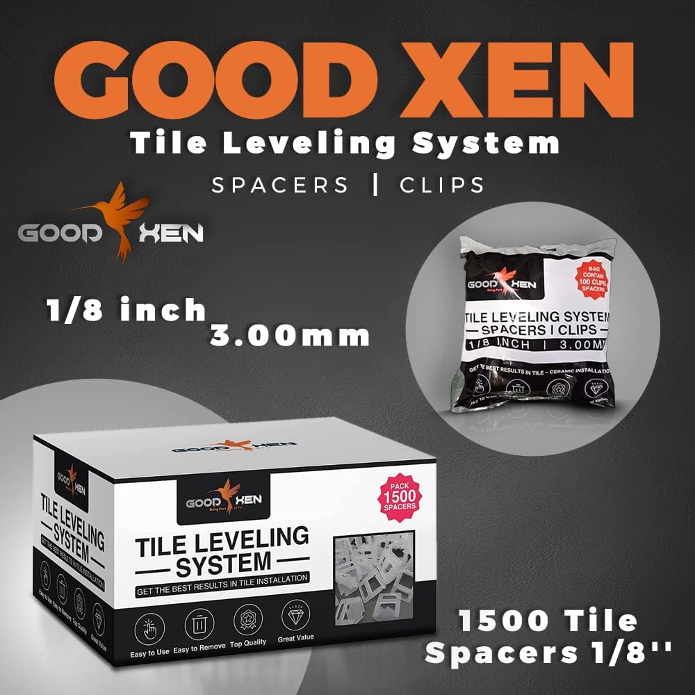 GOOD XEN Tile Leveling System – 1500 Tile Spacers 1/8'', 300 Wedges, and 1 Plier for Tile and Ceramic Installations - Tile Spacers Leveling System Set – Tile Tools for Tiling Installation. - - 