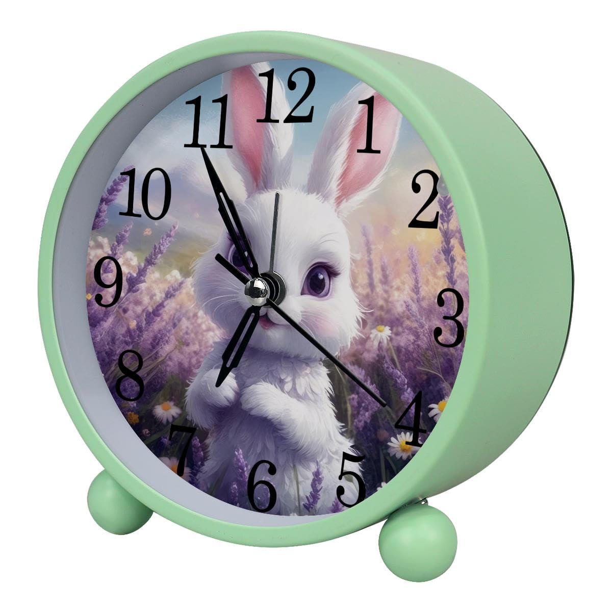 Luoweisi Alarm Clock Lavender Bunny, Silent Non-Ticking with Night Light