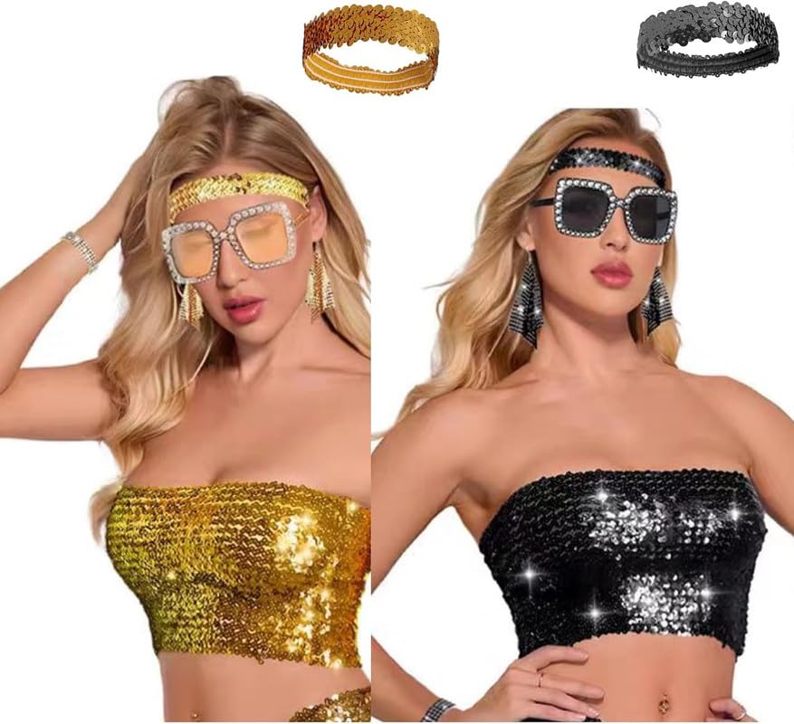 2PCS Elastic Sparkly Headband 5cm Wide Black Sequin Headbands For Women,Non-Slip Glitter Sport Headband - Image 4
