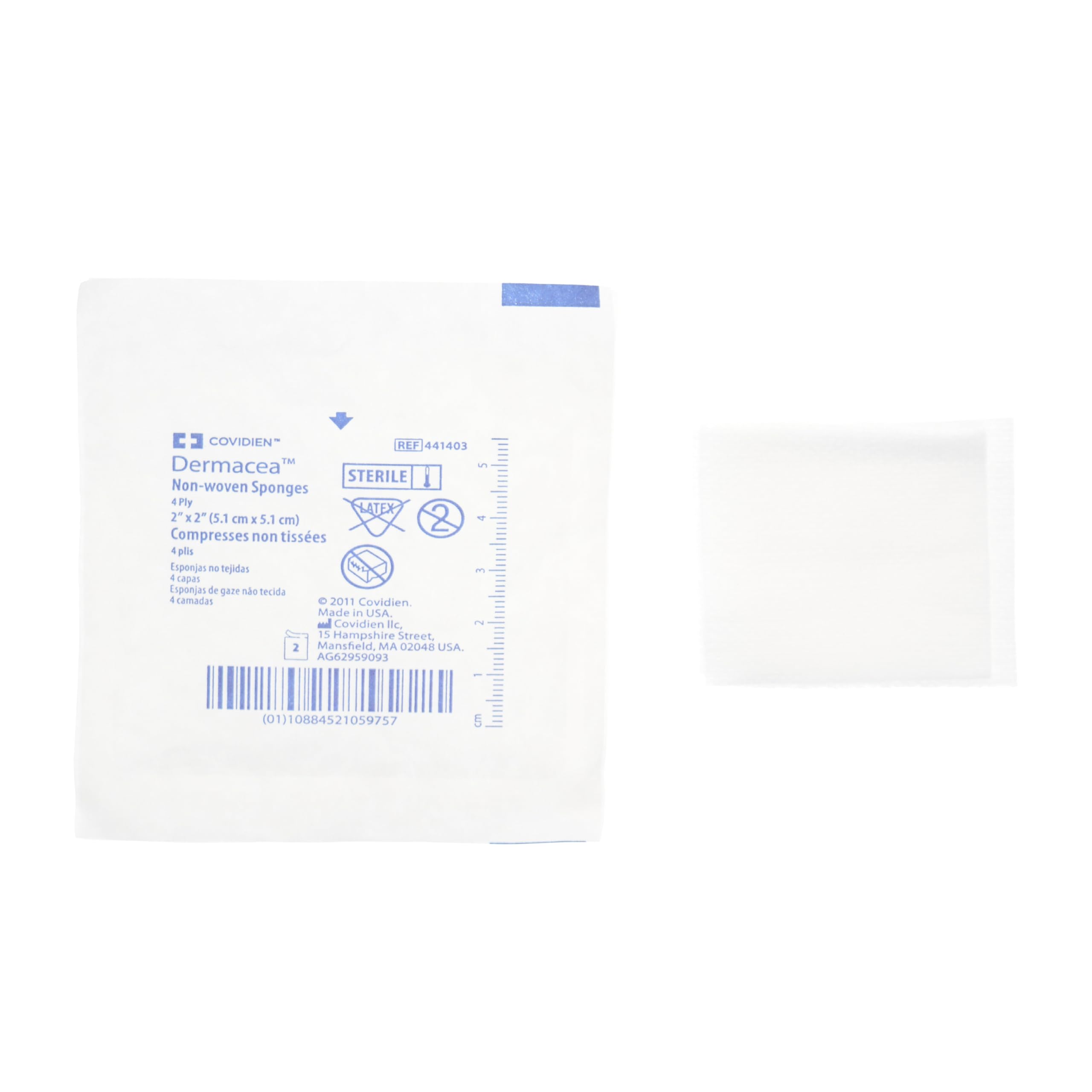 Cardinal Health™ Dermacea™ - Esponja de gasa multiusos no tejida estándar, estéril, 2 x 2 pulgadas, 4 capas, 441403, caja de 3000
