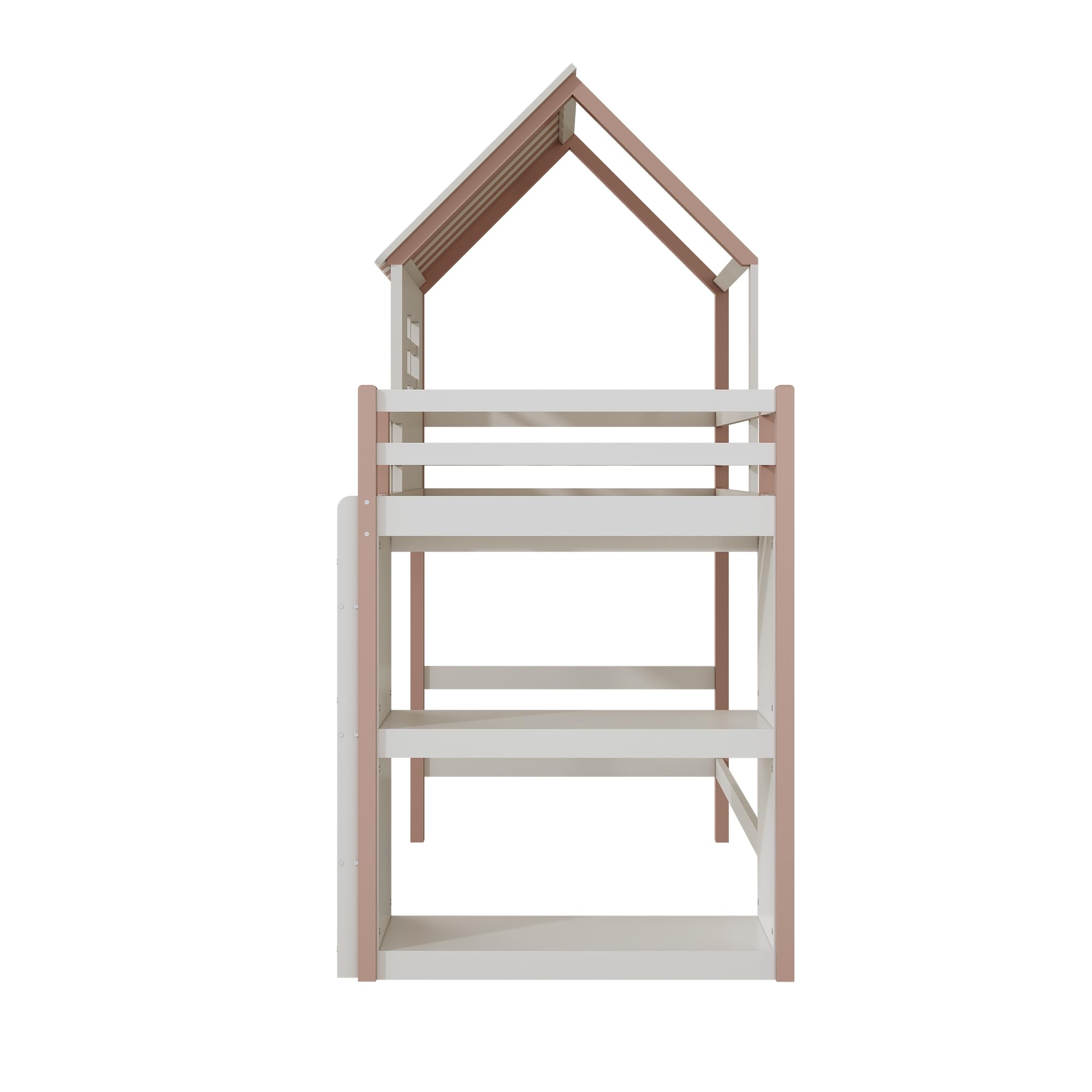Hochbett 90x200, Kinderbett mit Ablagefach, Multifunktionsbett Massivholzbett mit Rausfallschutz und Lattenrost Holzbett, Rosa, ohne Matratze