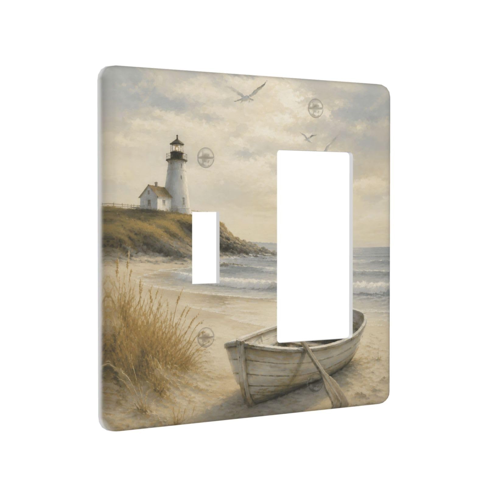Thsanju Outlet Covers Coastal Lighthouse Boat 2 Gang Combin Light Switch Covers Decorative Nautical Beach Ocean Toggle Rocker Wall Plate Plug Electrical Receptacle Switchplate Faceplate for Home Decor