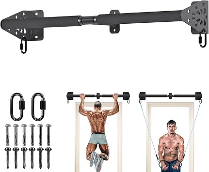 Kipika Wall Mounted Pull Up Bar - Heavy Duty 450 LB Capacity Doorway Chin Up Bar for Home Gym, Sturdy Steel Construction with Resistance Band Hooks | Hanging Exercise Bar for Full Body Workout