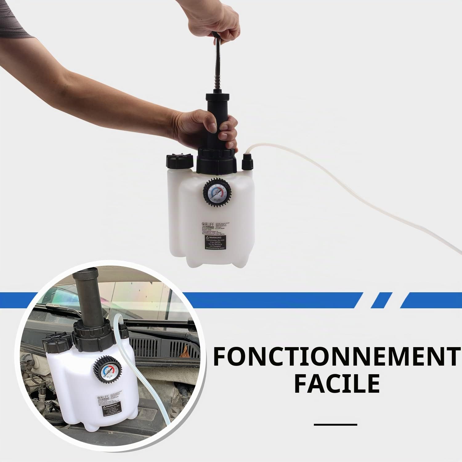CCLIFE Purgeur de Frein Manuel 3L, Kit Vidange Liquide de Frein et d’Embrayage avec Adaptateur Universel E20