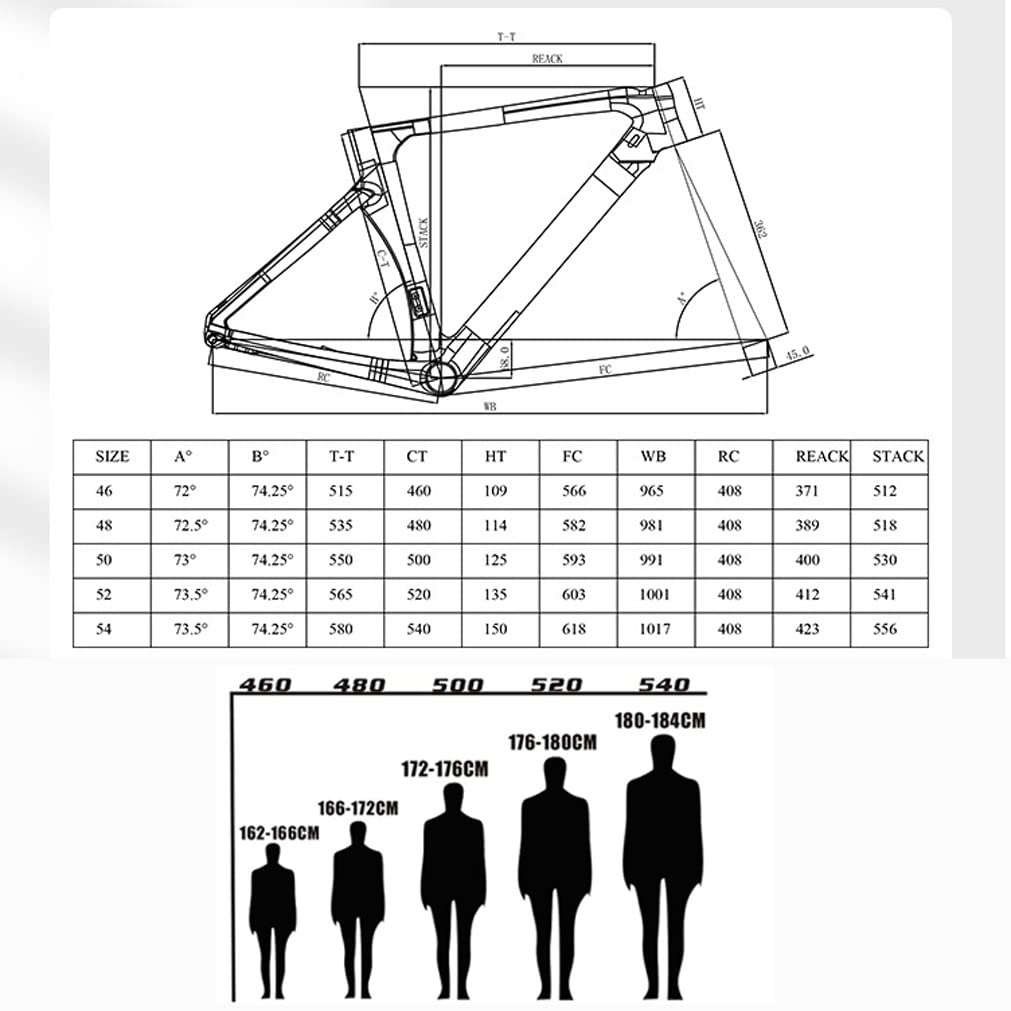 QHIYRZE Disc Brake Road Bikes Frameset Discoloration Carbon Fiber Racing Frame Thru Axle 46/48/50/52/54cm BSA T47 Internal Routing? for 700C Wheel (Color : White, Size : 50CM)