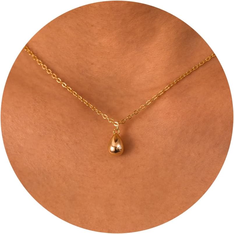 Gold Necklace for Women-14K Gold Plated Teardrop Dainty Necklace Water Drop Pendant Necklace for Women