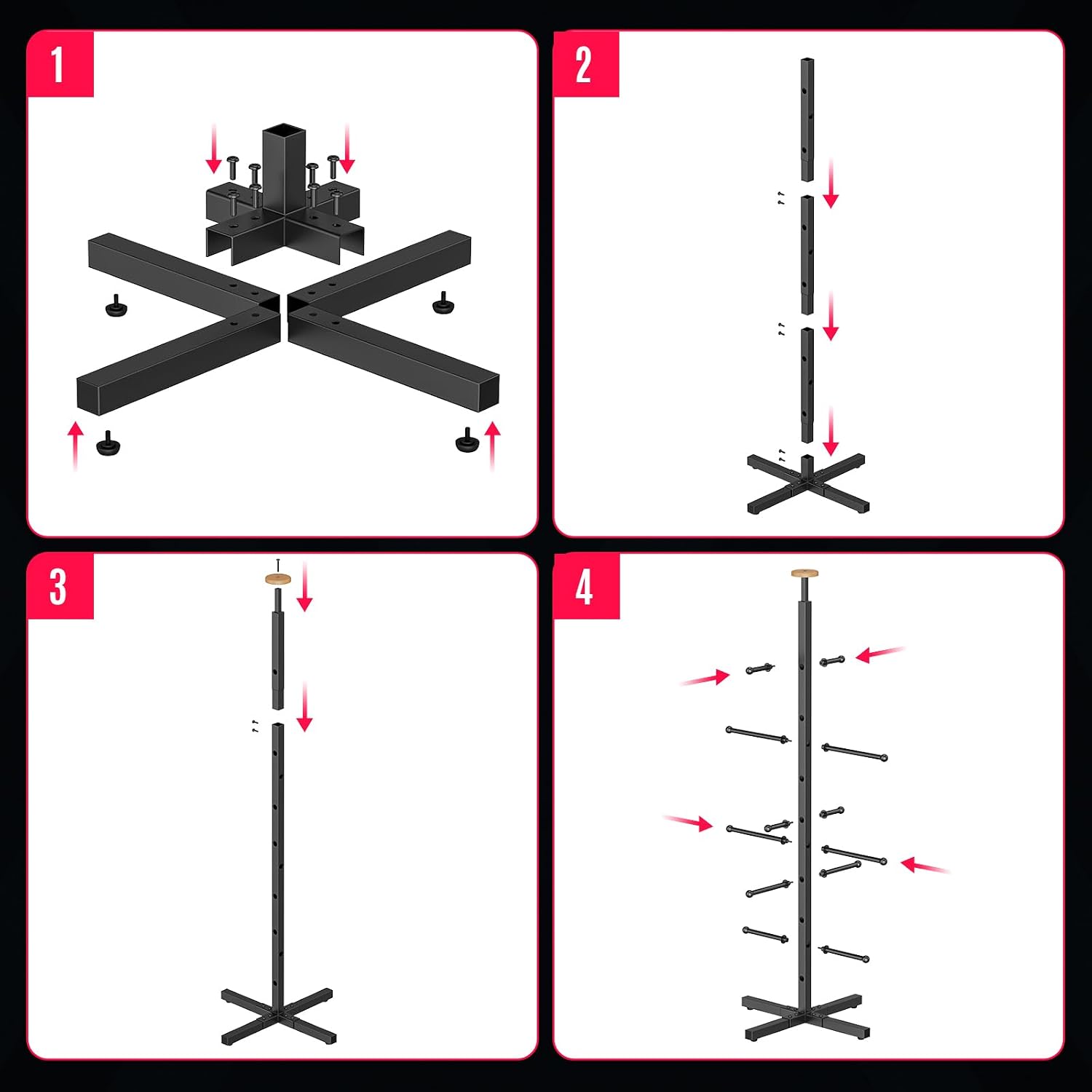 Hockey Gear Drying Rack, Metal Sports Equipment Dryer Stand for Adults & Youth, Hockey Equipment Drying Rack for Gloves, Skates & Helmets, Includes 4 Hanging Clips