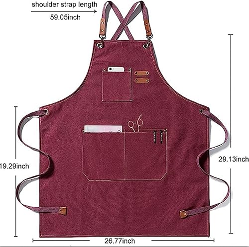 Miniatura 4 de Delantal de chef de algodón para hombres y mujeres, delantal de trabajo de lona con espalda cruzada, delantal de cocina para hornear, delantales de