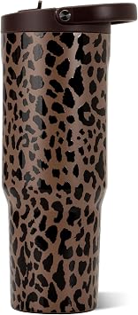 HydroJug Sport - Stainless Steel Tumbler with Straw, Vacuum Insulated, 32oz Leakproof Water Bottle, Ergonomic Design, Reusable, Dishwasher Safe, Rubber Base, Durable for Gym or Outdoors, Brown Leopard