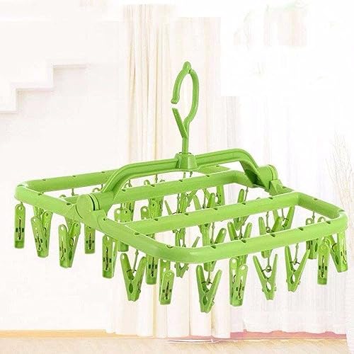 Radefasun Percha de clip y goteo con 32 clips, gancho giratorio de plástico, portátil, plegable, para ropa de bebé, accesorios de viaje plegables