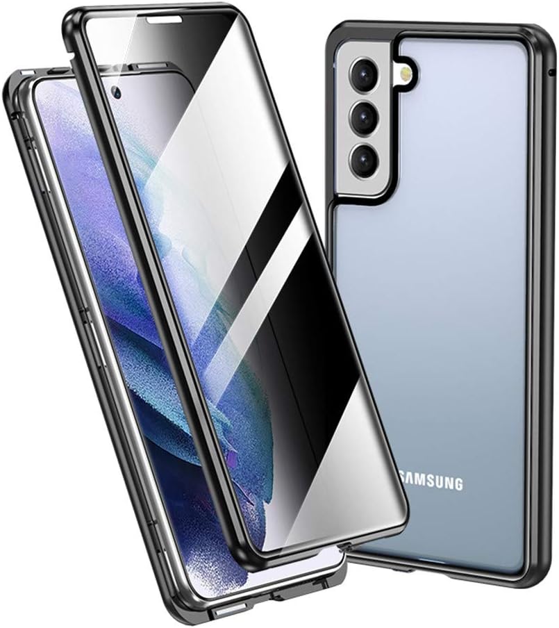 YEEHi Lockable Galaxy S21 Plus 5G Anti Peeping Magnetic Case with Privacy Screen Protector Safety Lock 360 Full Body Glass Cover Aluminium Alloy Metal Bumper Case (S21Plus, Black)