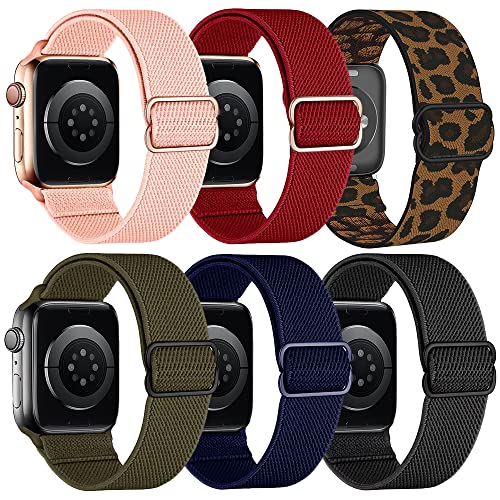 BMBEAR 6 Packs Stretchy Nylon Solo Loop Compatible with Apple Watch Band 49mm 45mm 42mm 41mm 40mm 38mm Series Ultra SE 8 7 6 5 4 3 2 1,Women and Men Sport Apple Watch Bands Replacement for iWatch Band