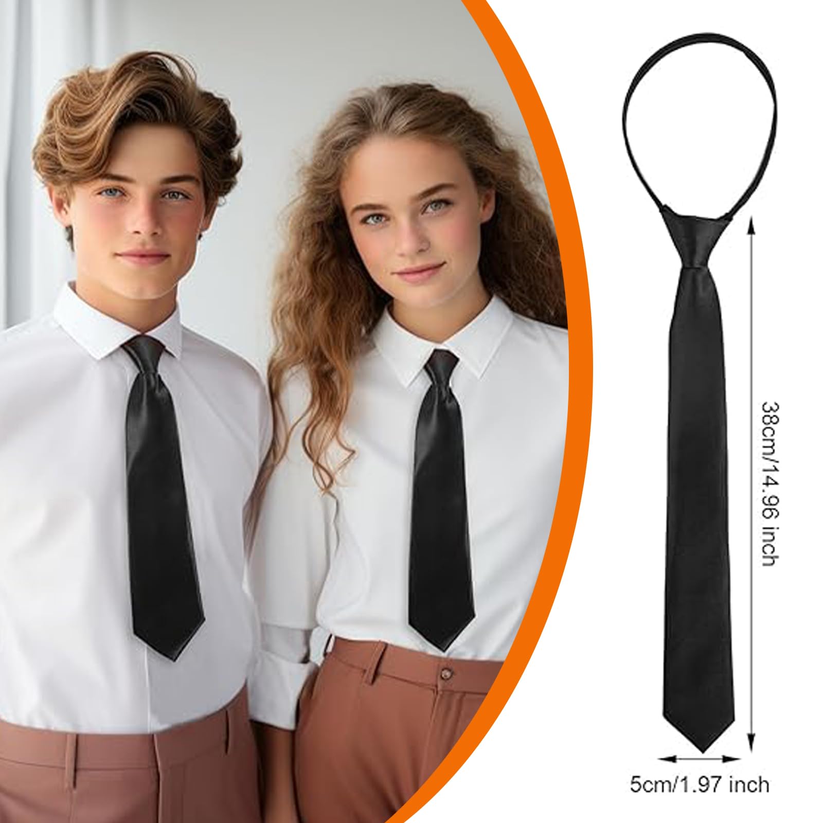 Corbata infantil preanudada de satén con cremallera ajustable 38 cm largo para niño, niña, formal, boda, celebración uniforme escolar