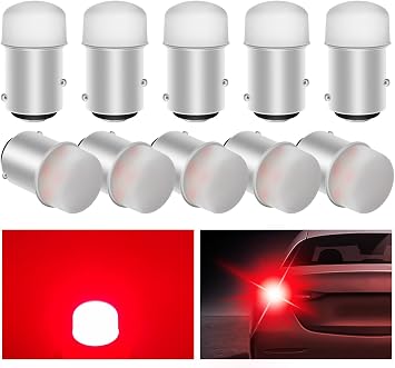 Kazuki S25 LED Double Red Brake Light Tail Lamp 180 Degree Differential Pin Stop Lamp 9 Row 3014SMD 12V Car Motorcycle Camper Marine Smoke Lens Pack of 10